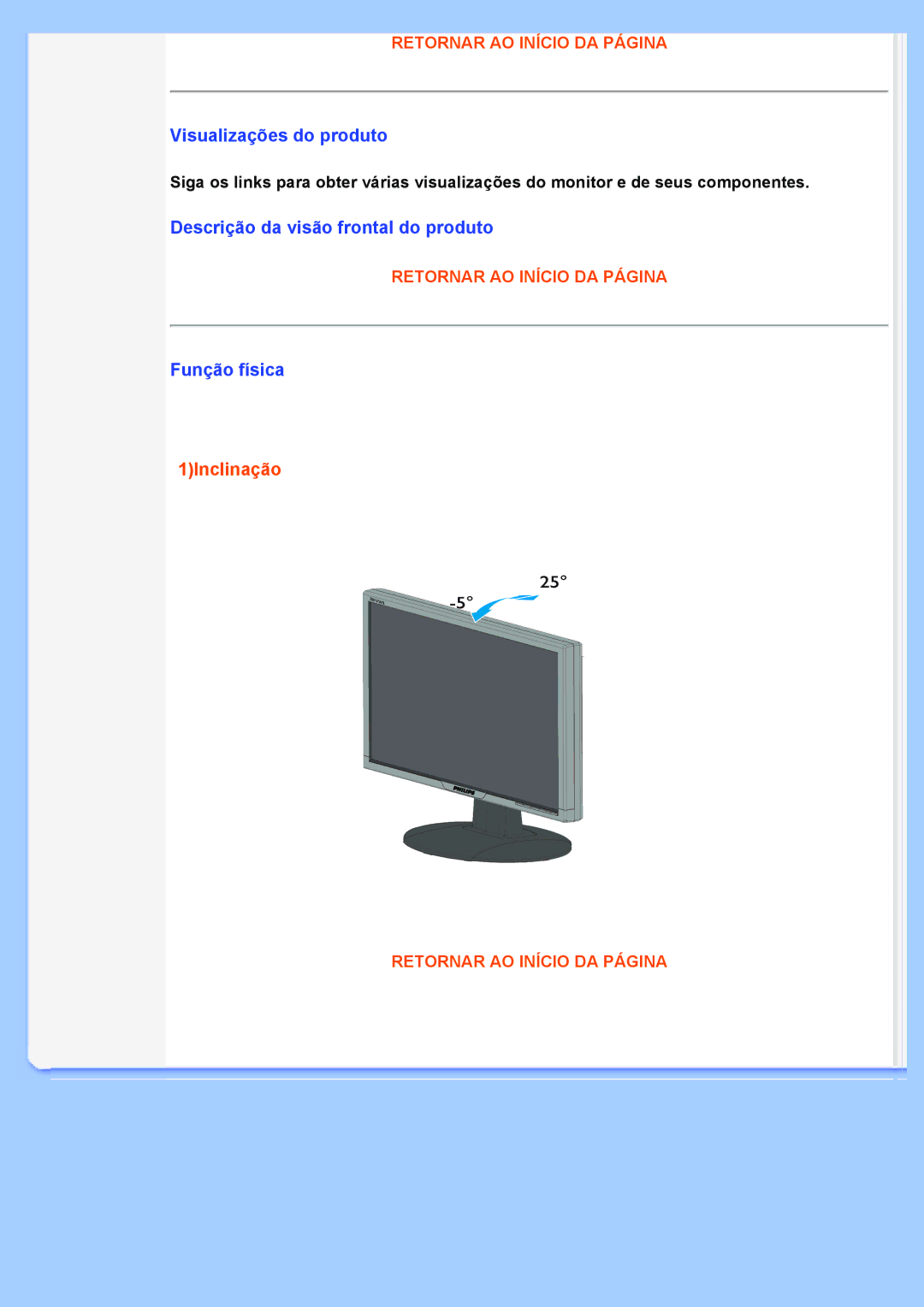 Philips 200VW8 user manual Visualizações do produto, Descrição da visão frontal do produto, Função física 