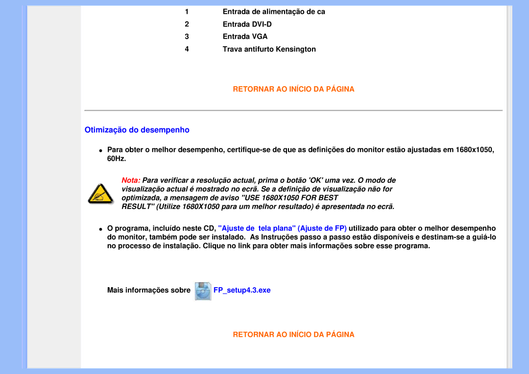 Philips 200VW8 user manual Otimização do desempenho 