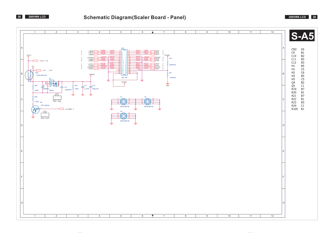 Philips 200VW8FB service manual Schematic DiagramScaler Board Panel, CN2 