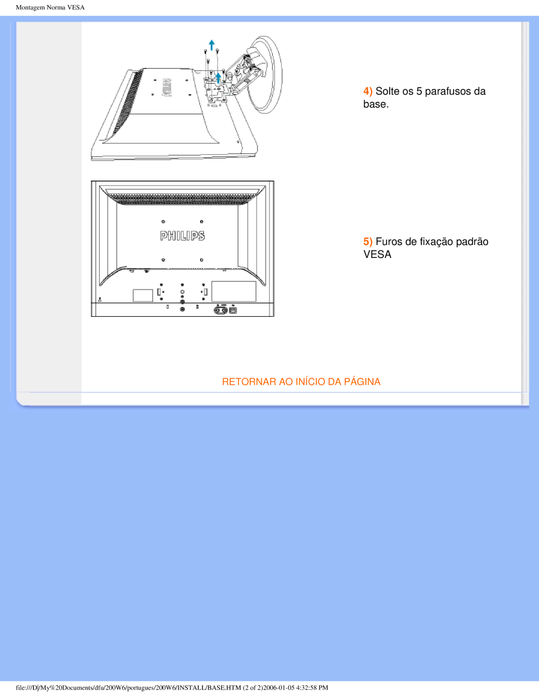 Philips 200W6 user manual Vesa 