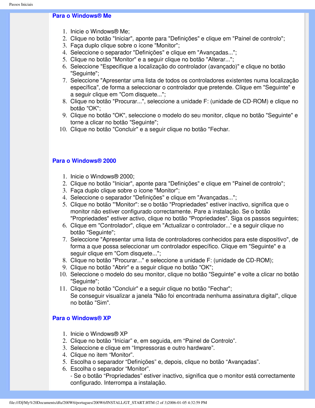 Philips 200W6 user manual Para o Windows Me, Para o Windows XP 