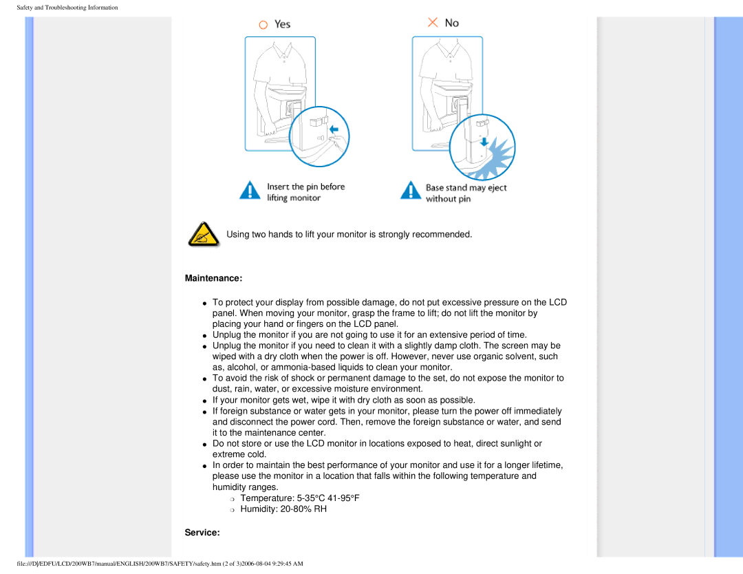 Philips 200WB7 user manual Maintenance, Service 