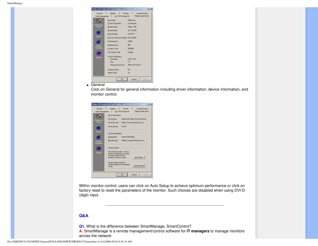 Philips 200WB7 user manual SmartManage 