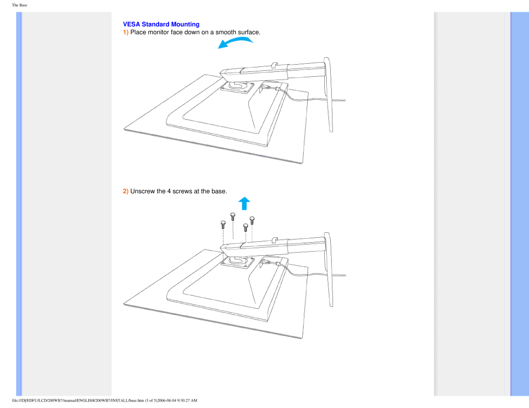 Philips 200WB7 user manual Vesa Standard Mounting 