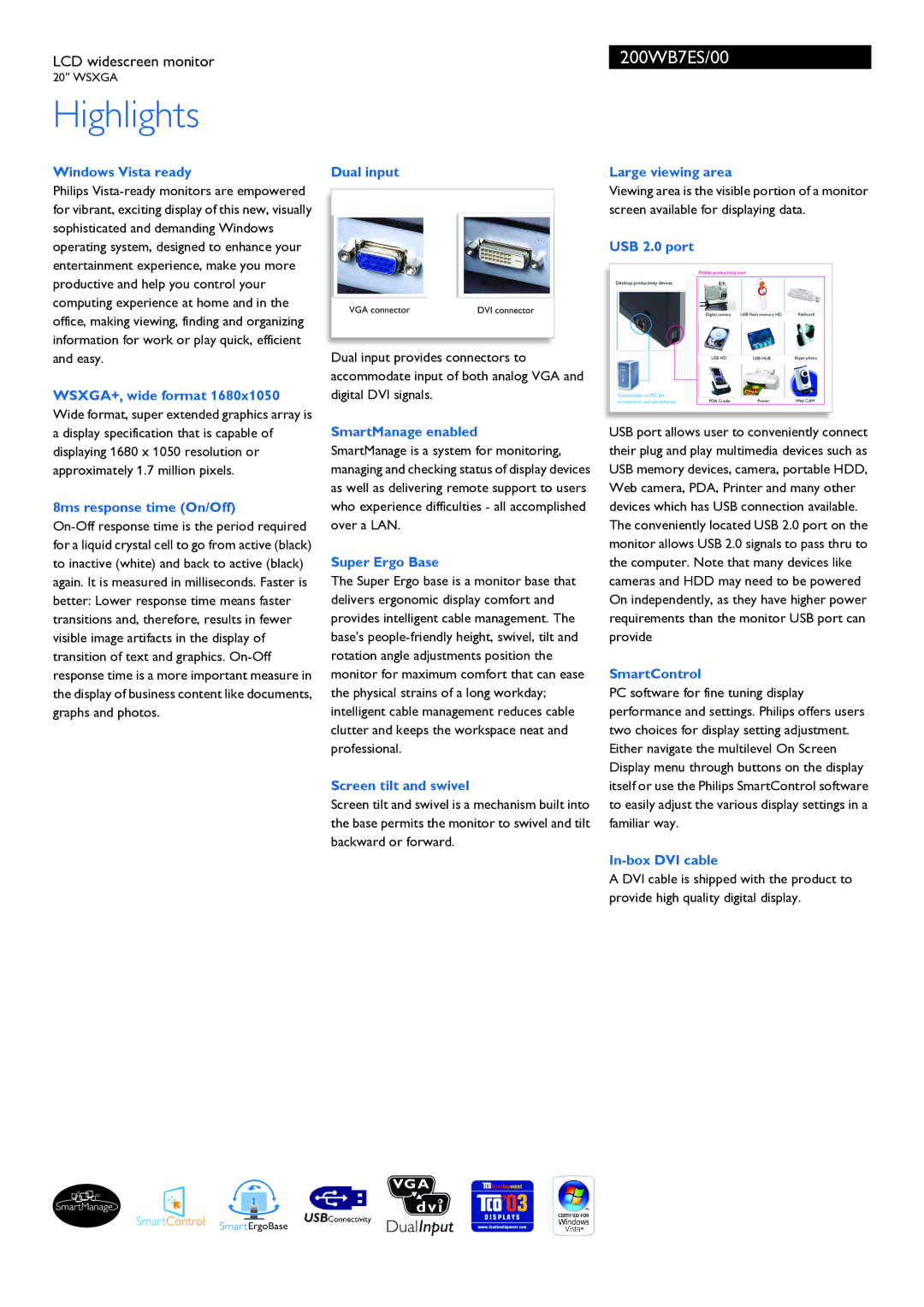 Philips 200WB7ES/00 manual Highlights 