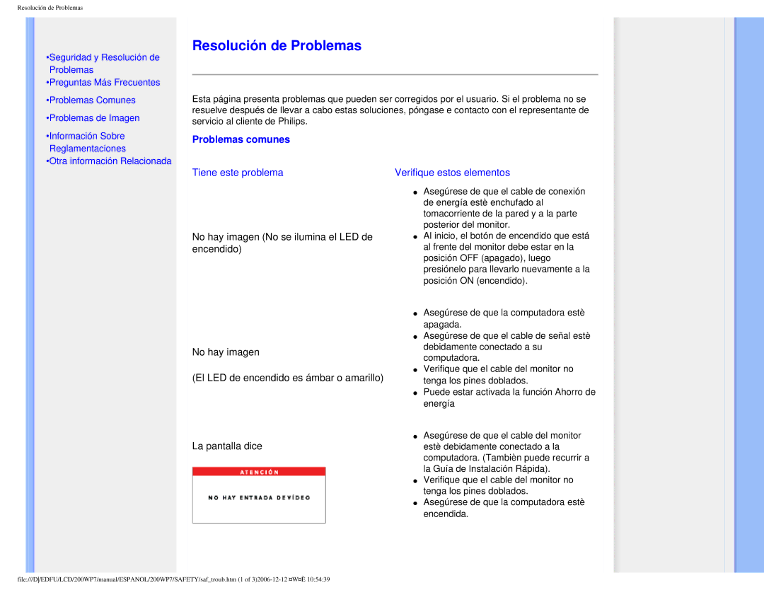 Philips 200WP7 user manual Resolución de Problemas, Problemas comunes 