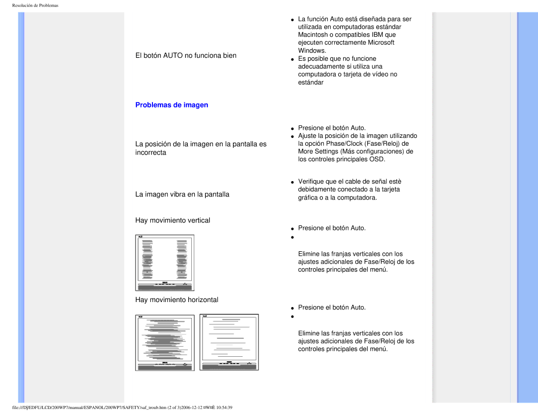 Philips 200WP7 user manual Problemas de imagen 