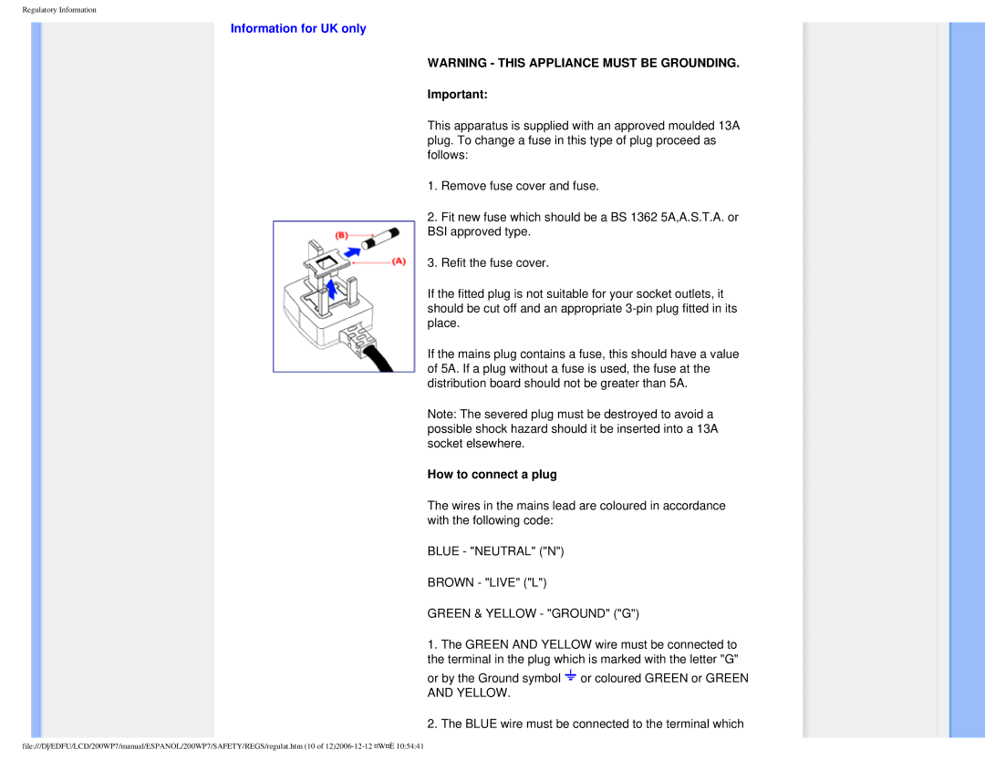 Philips 200WP7 user manual Information for UK only, How to connect a plug 