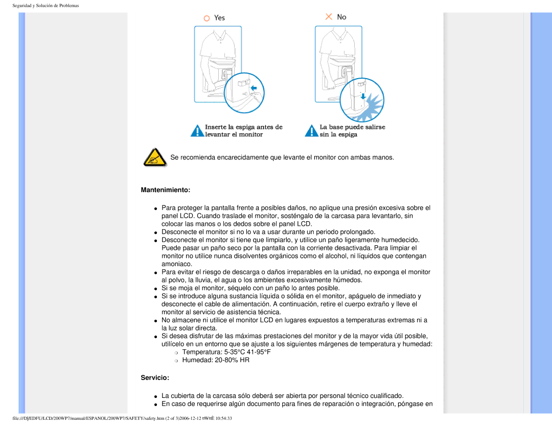 Philips 200WP7 user manual Mantenimiento, Servicio 