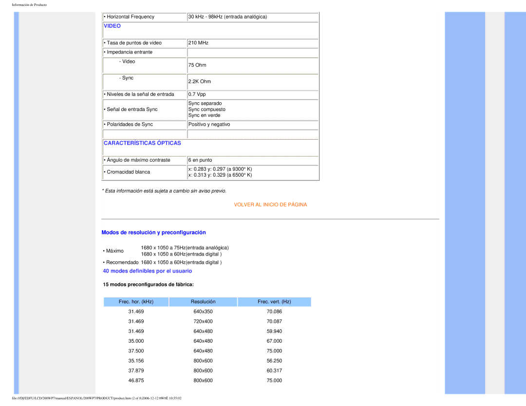 Philips 200WP7 user manual Video 