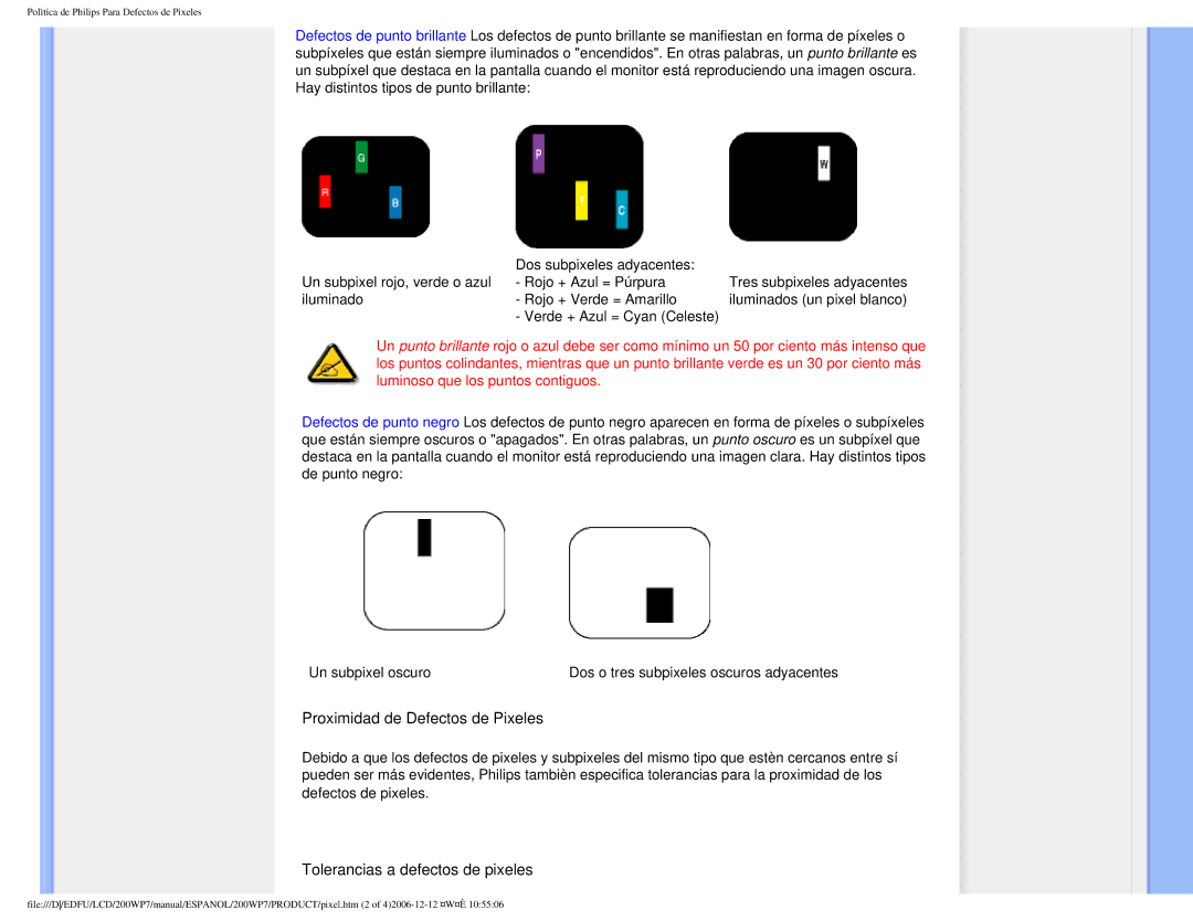 Philips 200WP7 user manual Proximidad de Defectos de Pixeles 