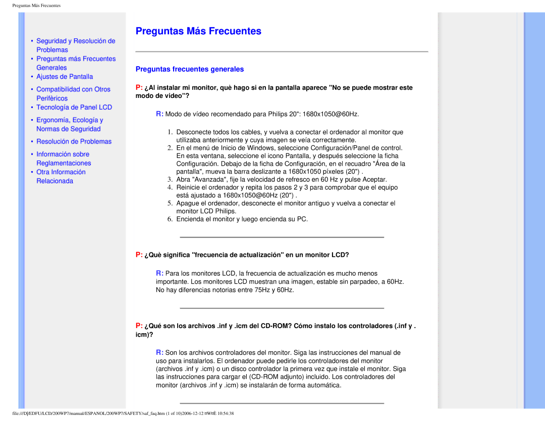 Philips 200WP7 user manual Preguntas Más Frecuentes, Preguntas frecuentes generales 