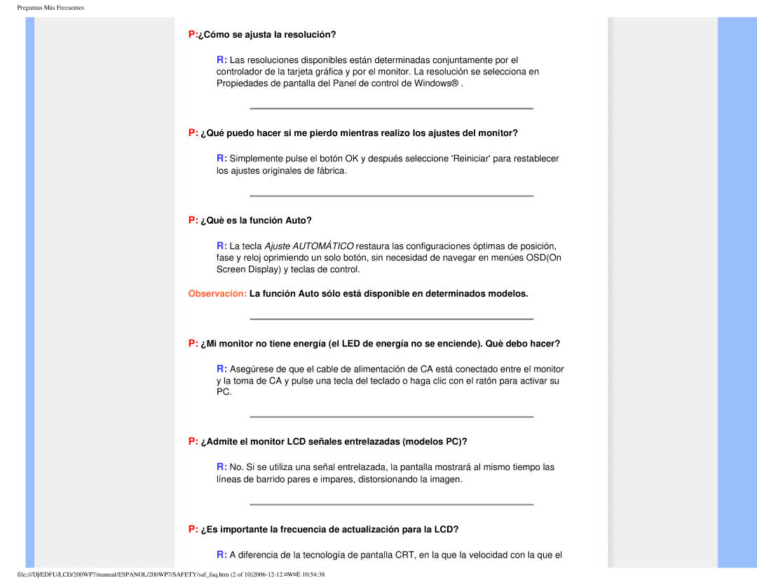 Philips 200WP7 user manual ¿Cómo se ajusta la resolución?, ¿Què es la función Auto? 