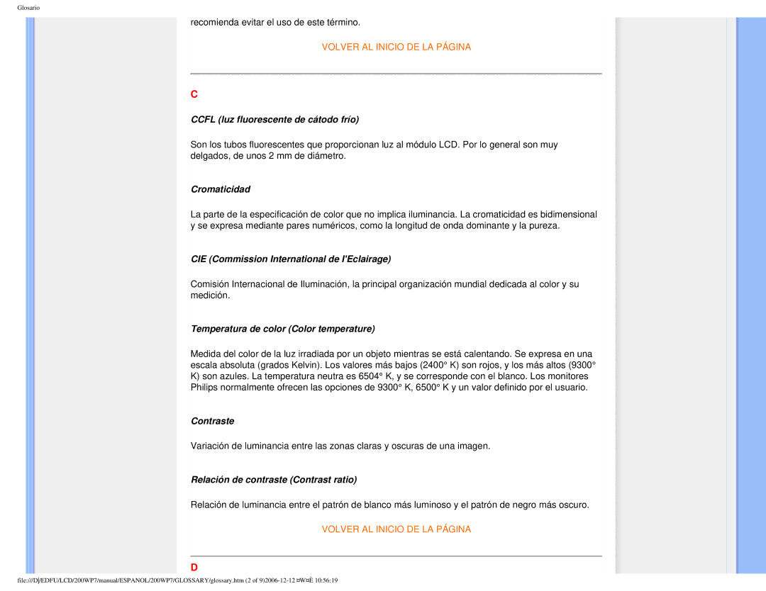 Philips 200WP7 user manual Contraste 