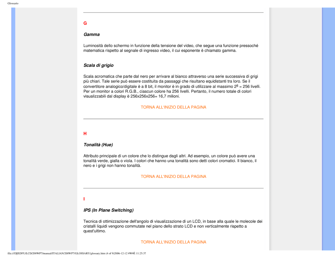 Philips 200WP7 user manual Gamma 