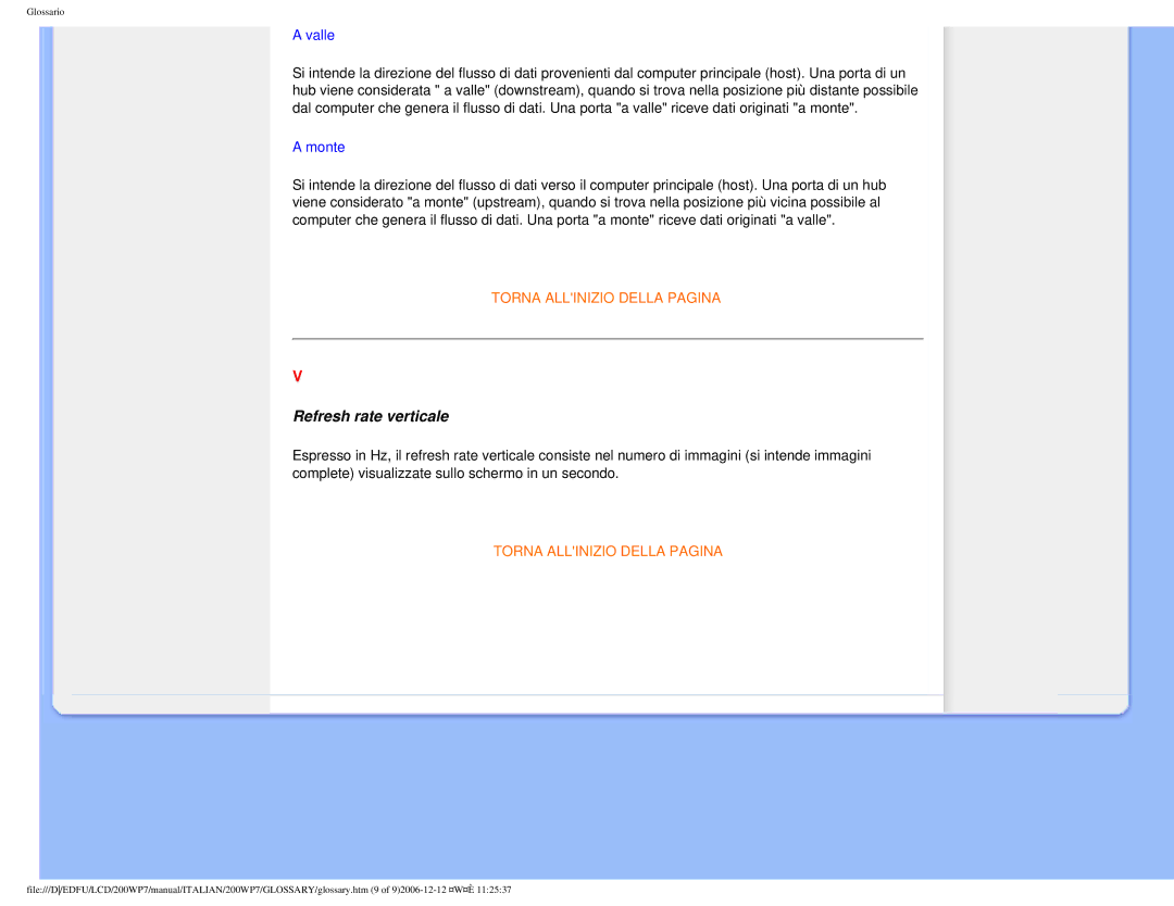 Philips 200WP7 user manual Refresh rate verticale 