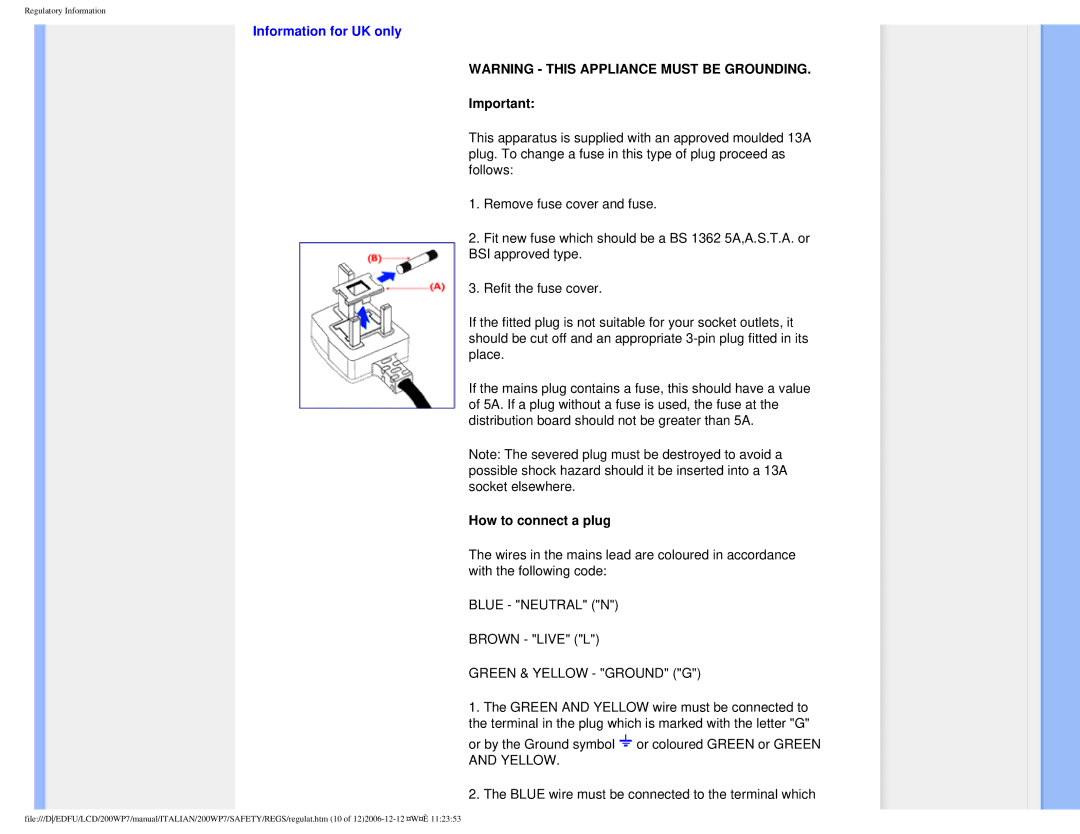 Philips 200WP7 user manual Information for UK only, How to connect a plug 