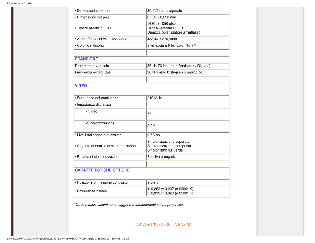 Philips 200WP7 user manual Scansione 