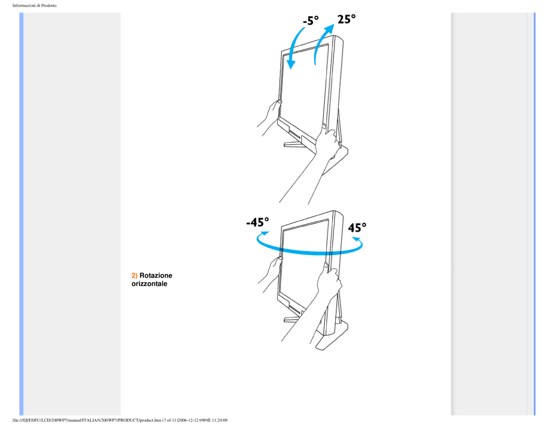 Philips 200WP7 user manual Rotazione orizzontale 