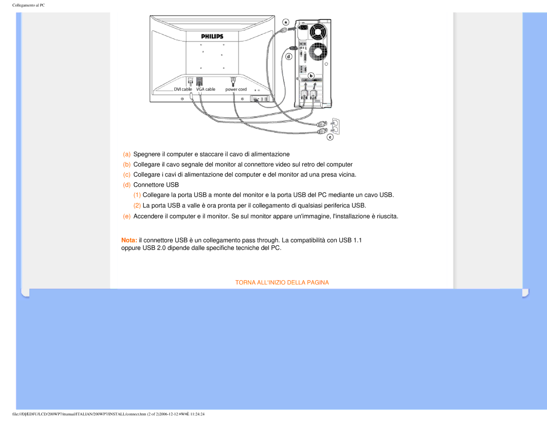 Philips 200WP7 user manual Torna Allinizio Della Pagina 