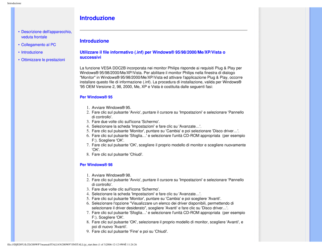 Philips 200WP7 user manual Introduzione, Per Windows 