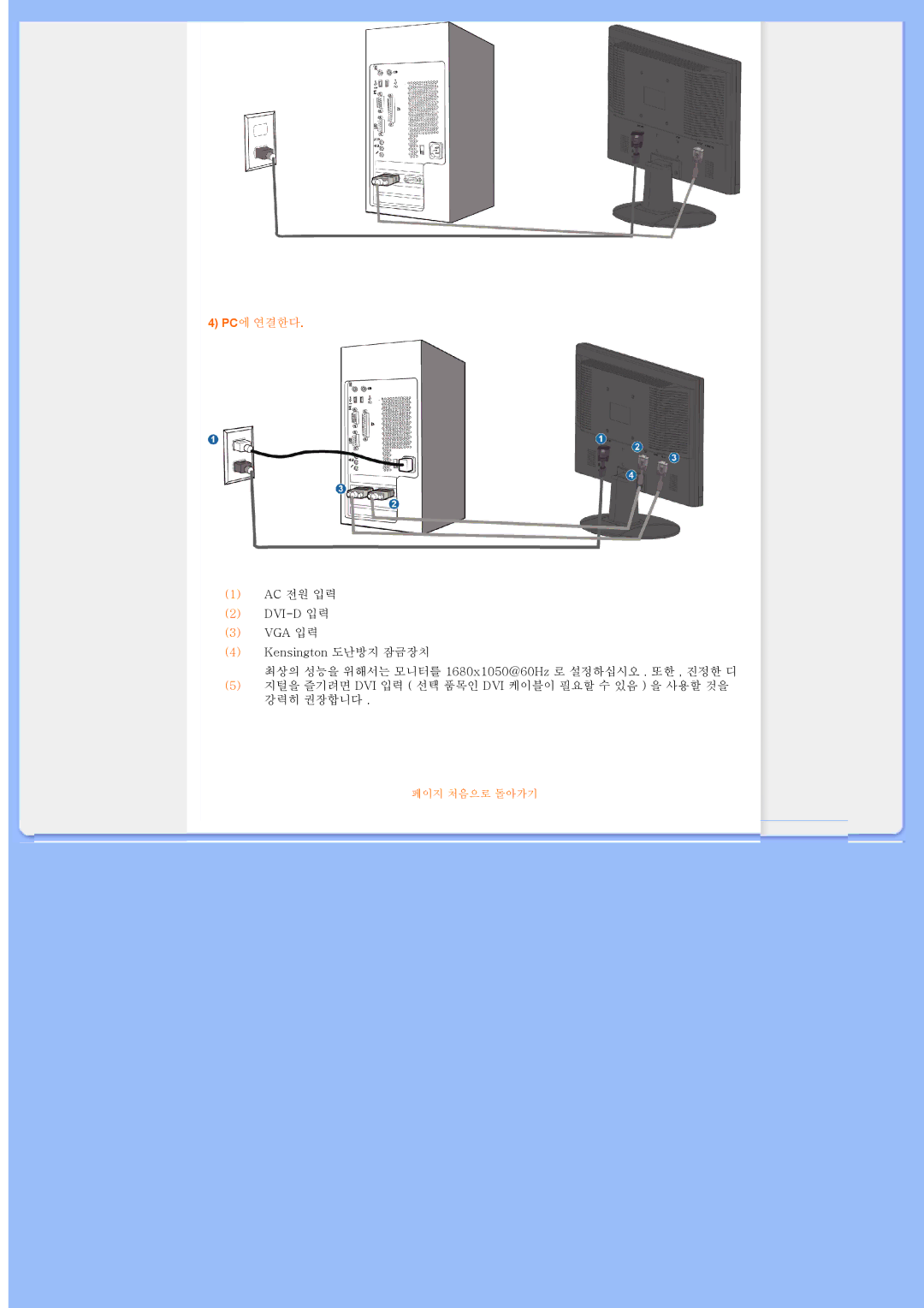 Philips 200WS8 user manual Pc에 연결한다 