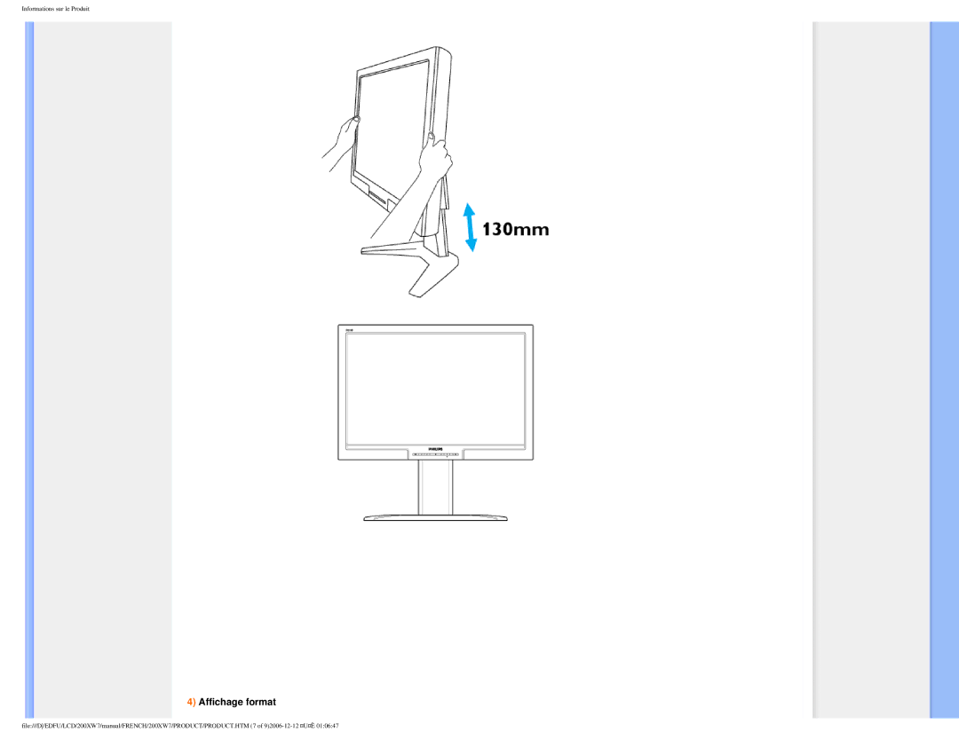 Philips 200WX7 user manual Affichage format 