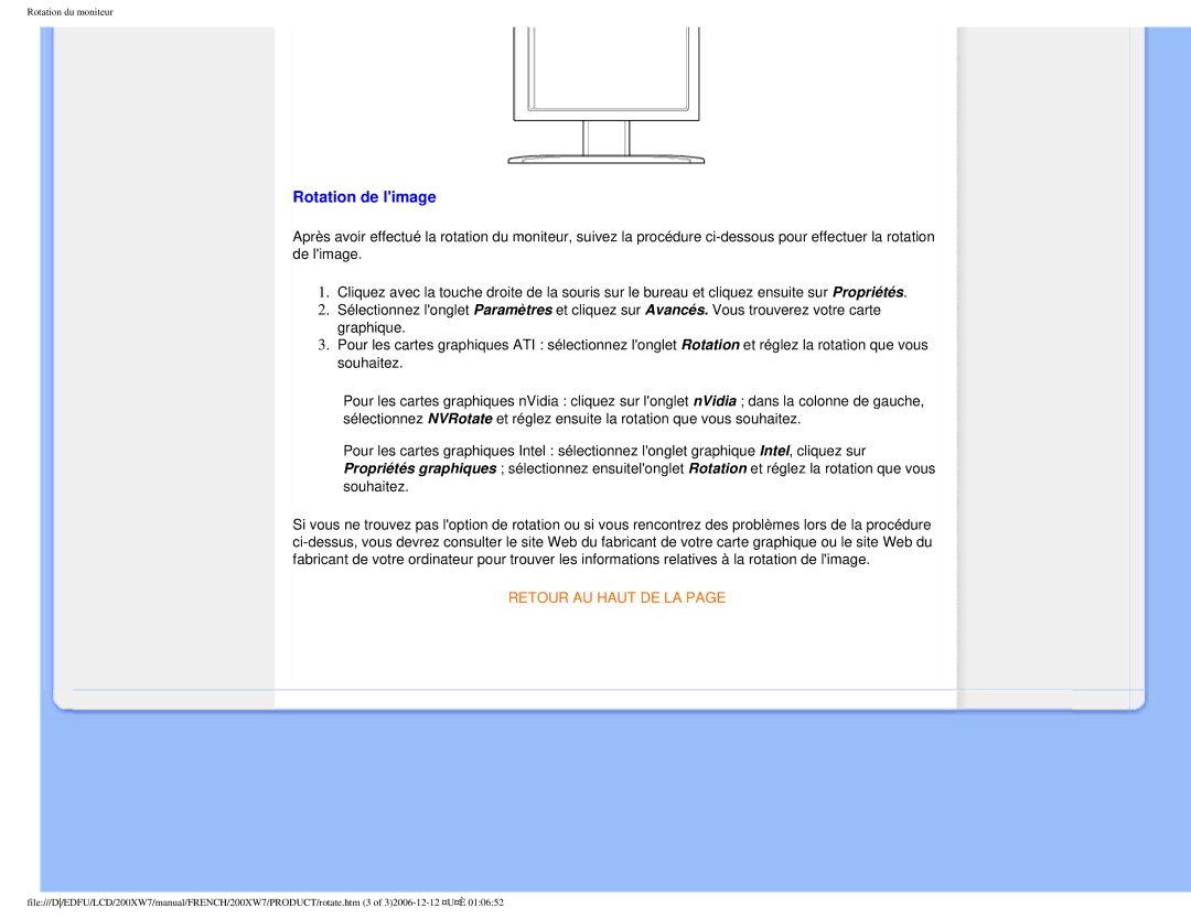 Philips 200WX7 user manual Rotation de limage 