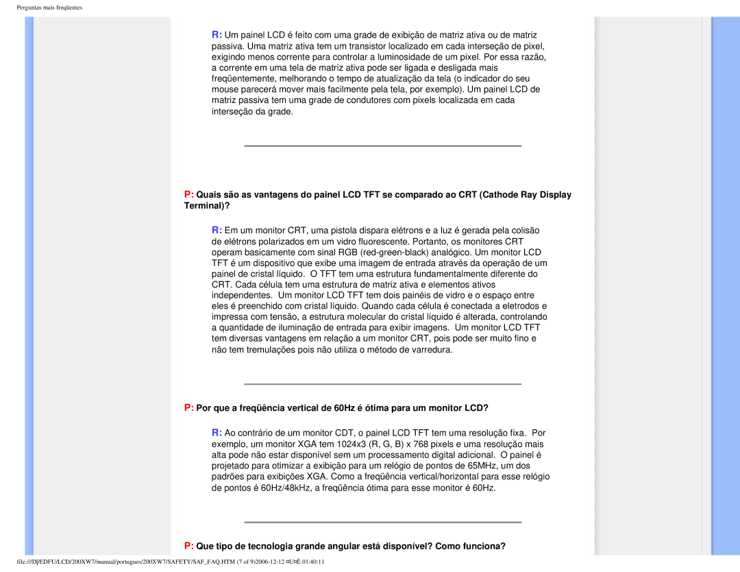 Philips 200XW7 user manual Perguntas mais freqüentes 