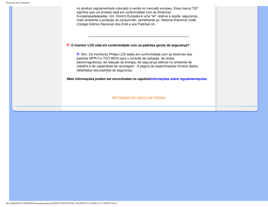 Philips 200XW7 user manual Retornar AO Início DA Página 