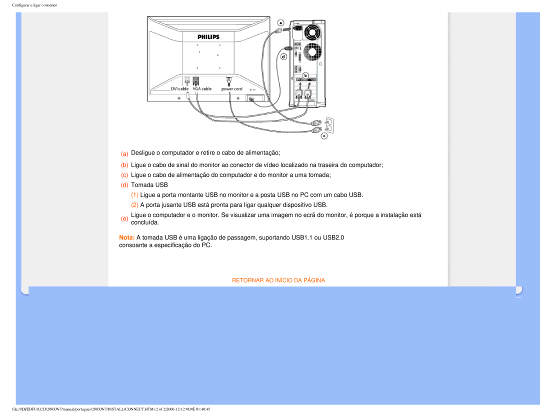 Philips 200XW7 user manual Retornar AO Início DA Página 