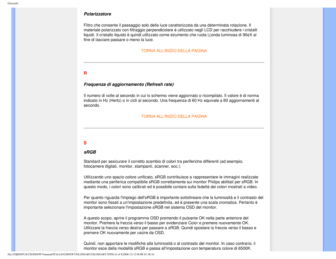 Philips 200XW7 user manual Polarizzatore 