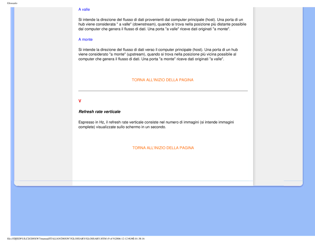 Philips 200XW7 user manual Refresh rate verticale 