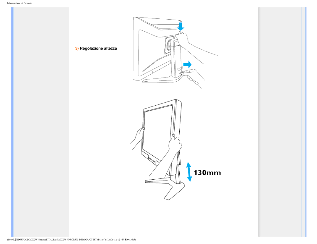 Philips 200XW7 user manual Regolazione altezza 