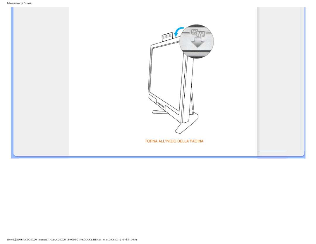 Philips 200XW7 user manual Torna Allinizio Della Pagina 