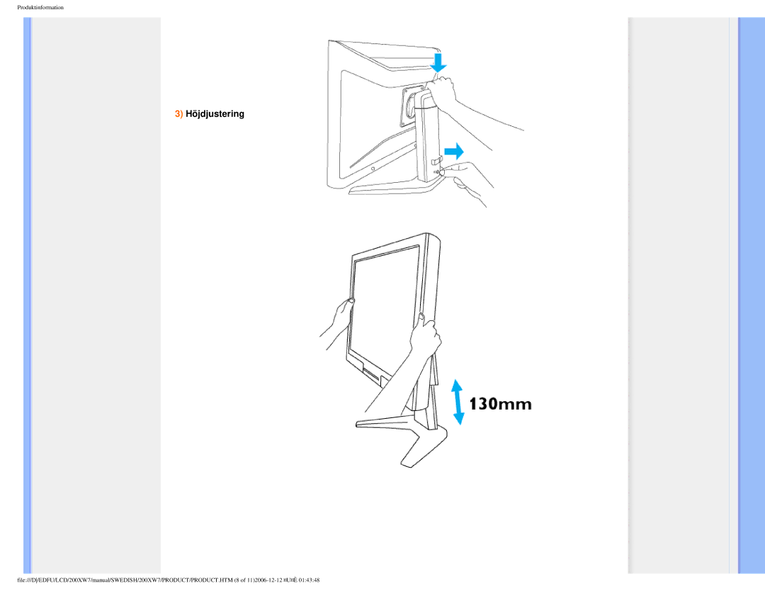 Philips 200XW7 user manual Höjdjustering 