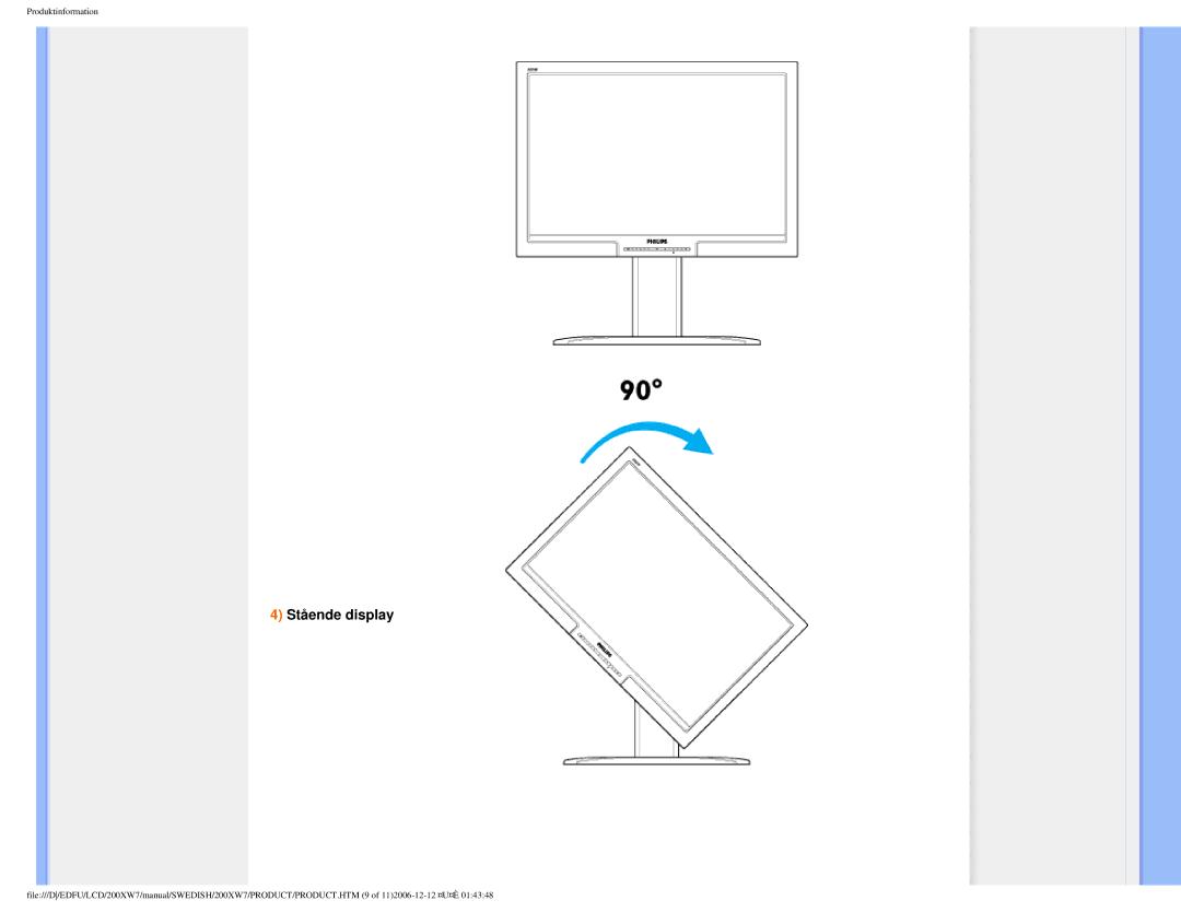 Philips 200XW7 user manual Stående display 