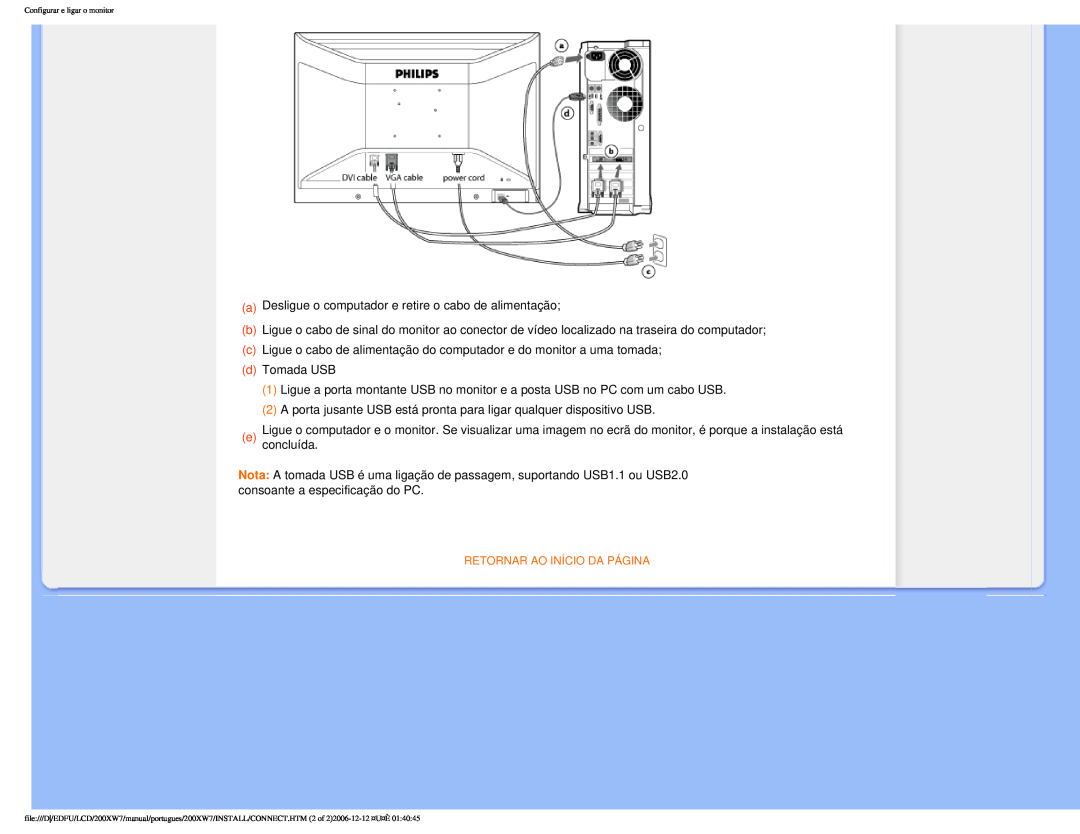 Philips 200XW7 user manual dTomada USB 