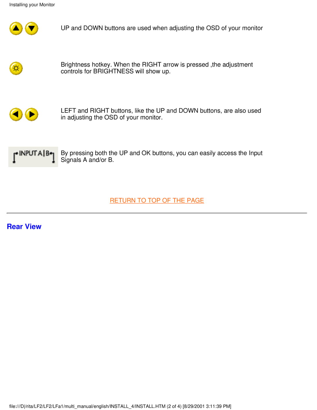 Philips 201B user manual Rear View 