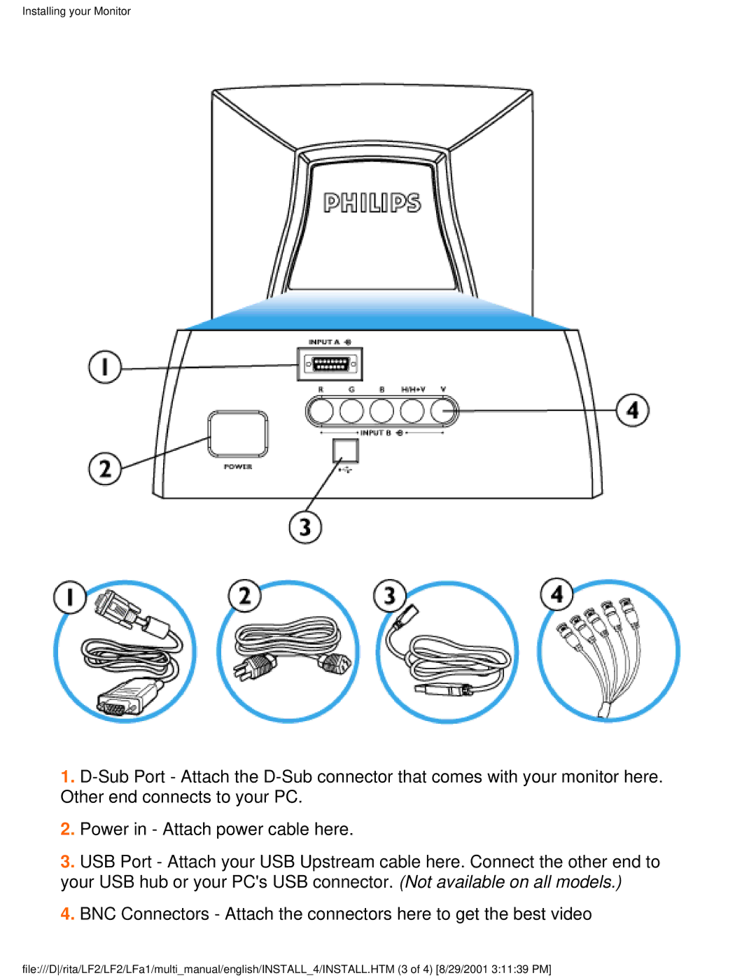 Philips 201B user manual Installing your Monitor 