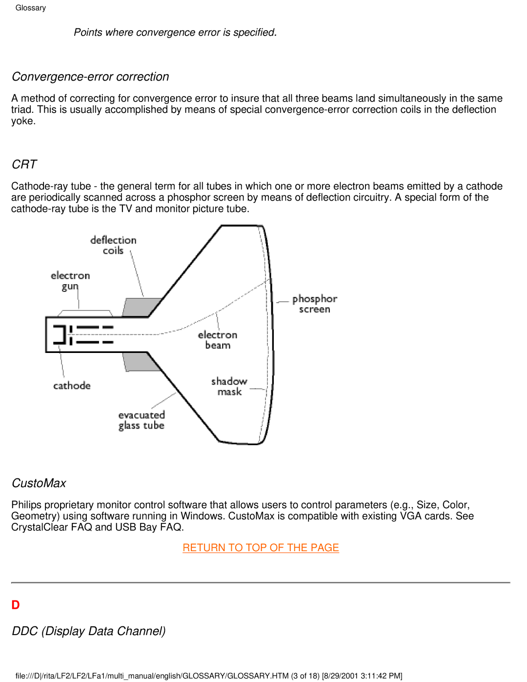 Philips 201B user manual Convergence-error correction, CustoMax, DDC Display Data Channel 