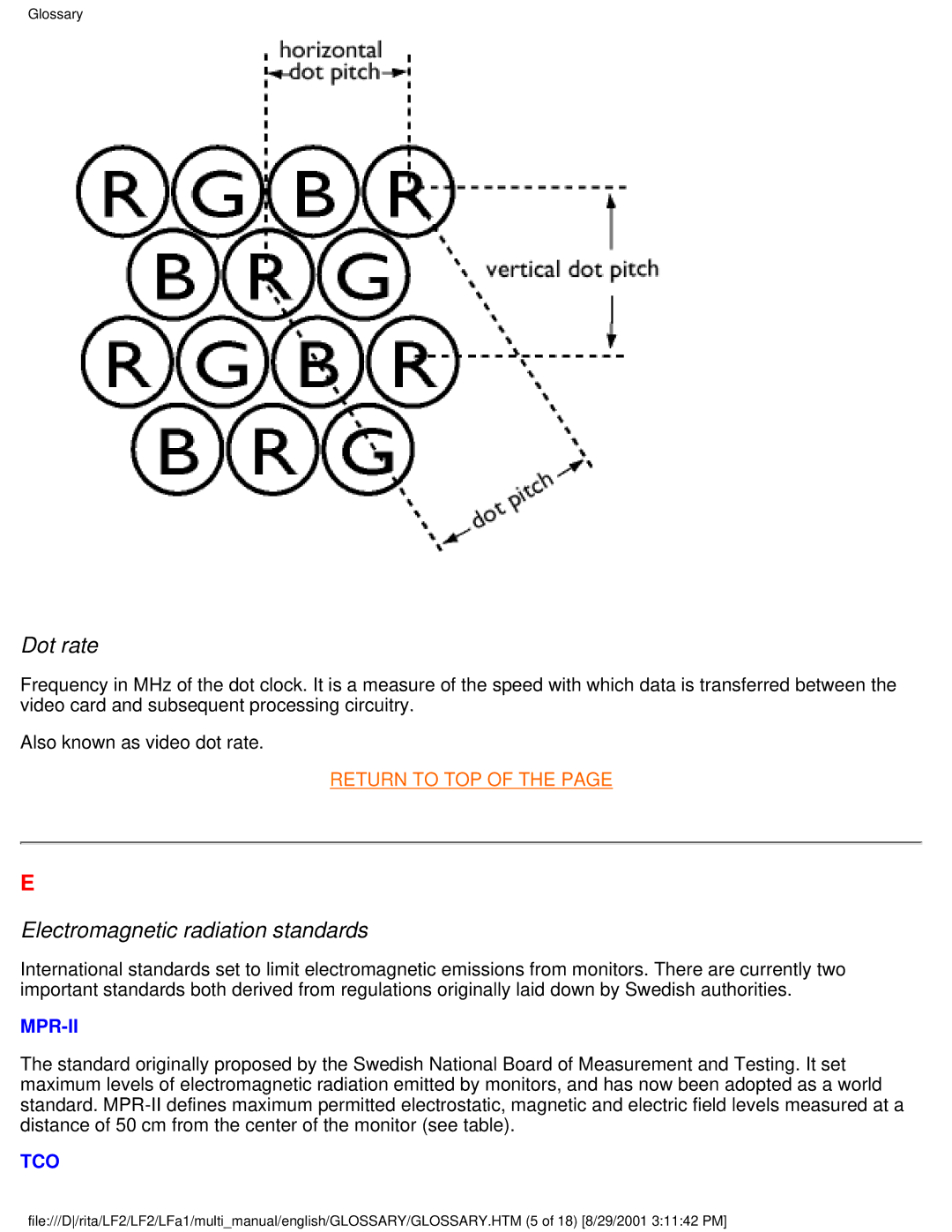 Philips 201B user manual Dot rate, Electromagnetic radiation standards 