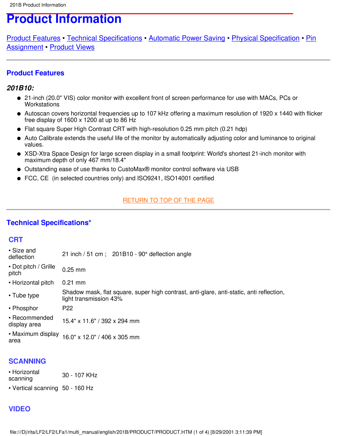 Philips 201B user manual Product Information 