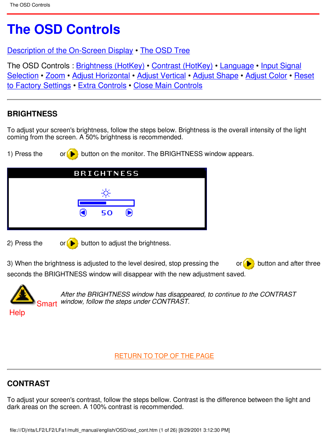 Philips 201B user manual OSD Controls, Brightness, Contrast 