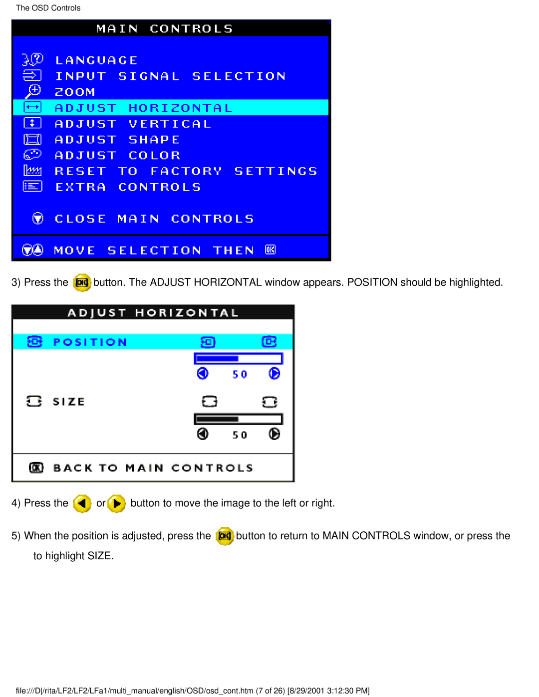 Philips 201B user manual OSD Controls 