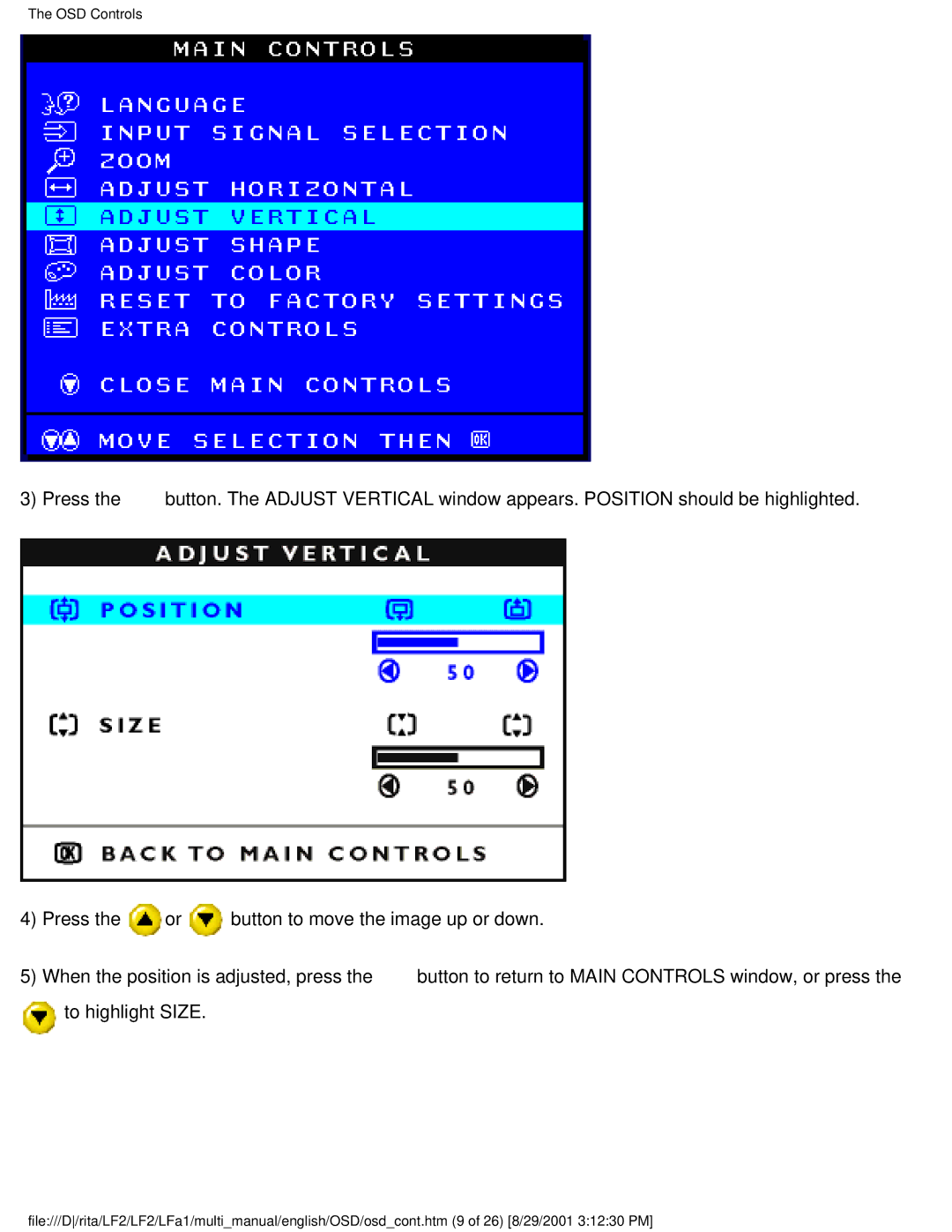 Philips 201B user manual OSD Controls 