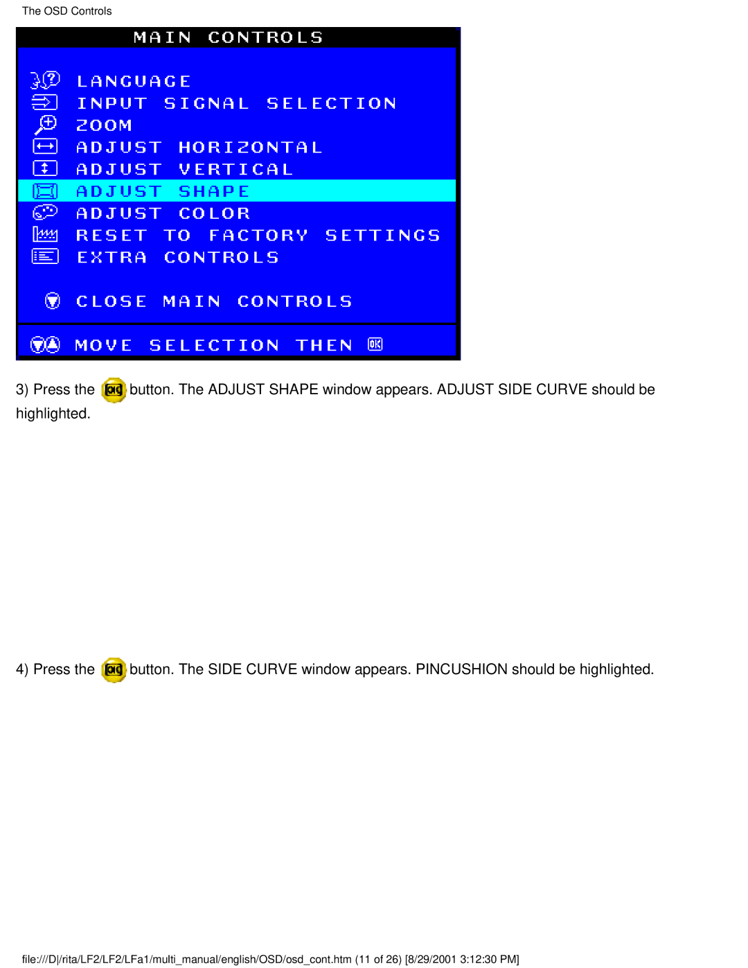 Philips 201B user manual OSD Controls 