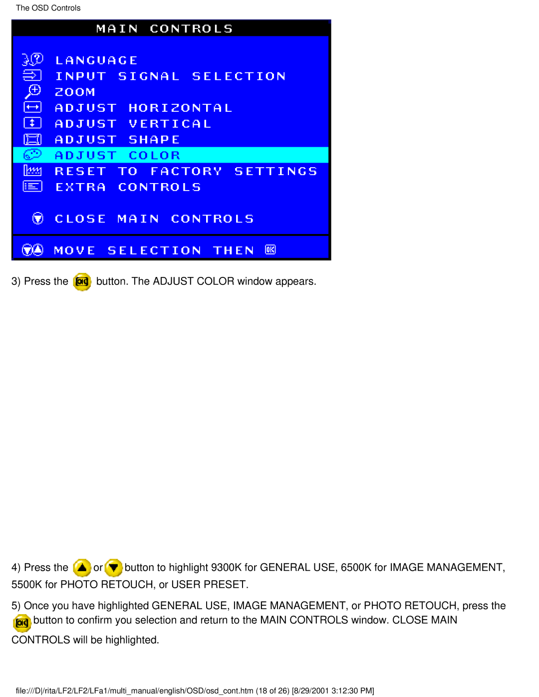 Philips 201B user manual OSD Controls 