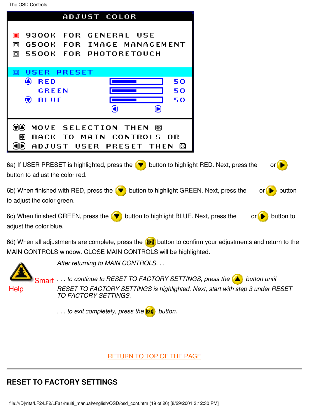 Philips 201B user manual Reset to Factory Settings 