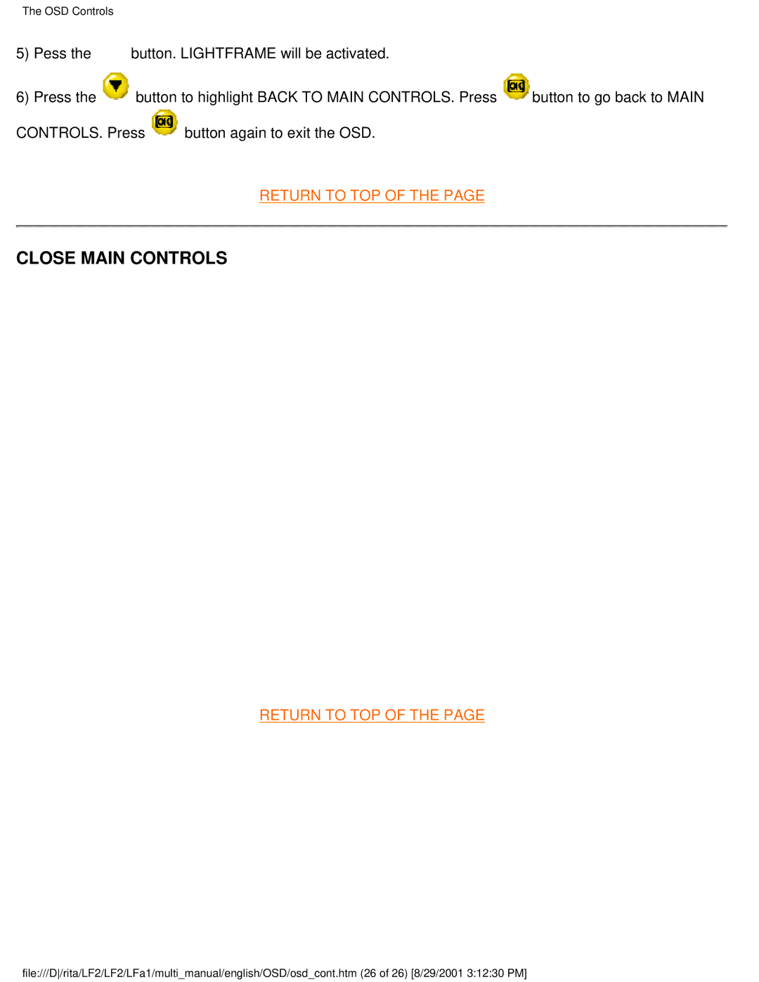 Philips 201B user manual Close Main Controls 